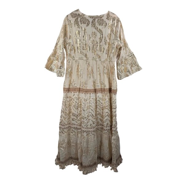 Me 2 Magic boho gold trim crochet embroidered maxi dress Goddess sz 2X - Picture 4 of 11